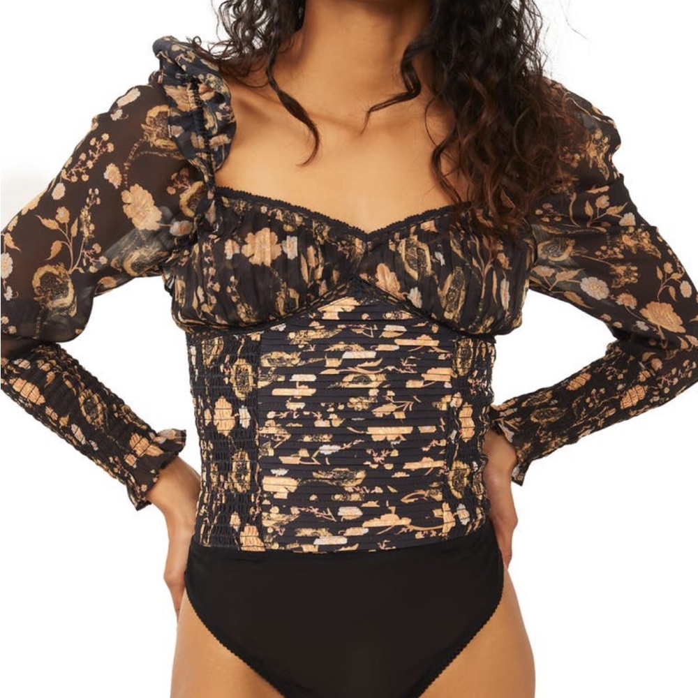 Free People
Brunch Date Floral Print Bodysuit - color Black Combo